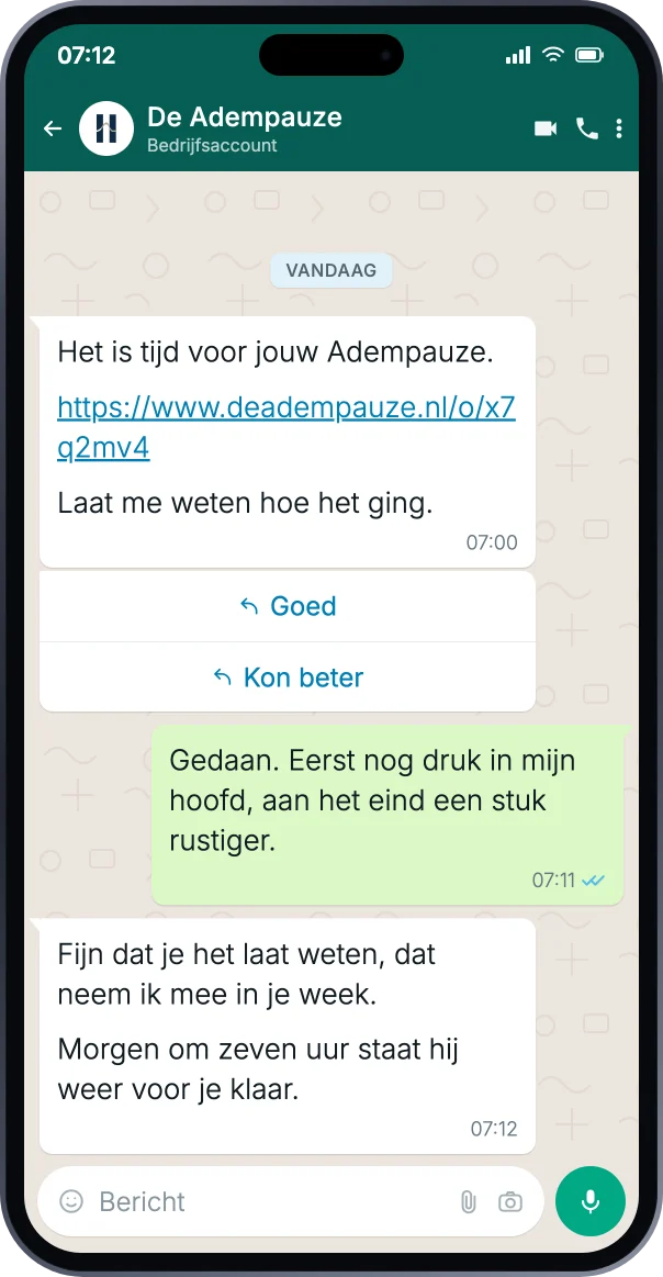 The conversation with Ada in WhatsApp: her message, your answer and her reply
