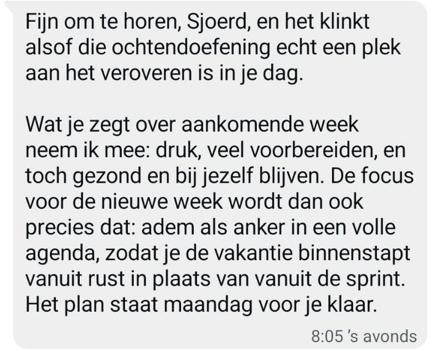 Ada's reactie: adem als anker in een volle agenda, het plan staat maandag klaar